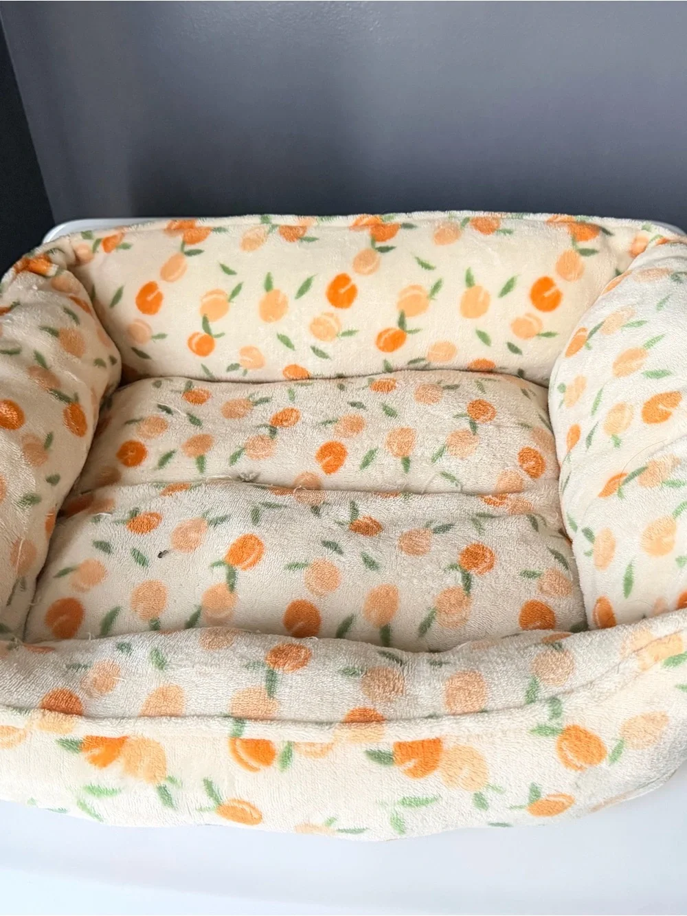 Plush Orange Blossom Pattern Pet Bed - Cream & Orange